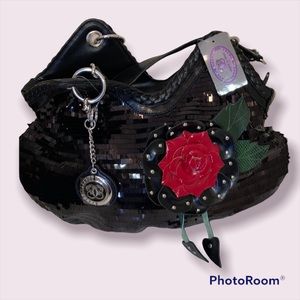 Gorgeous Sharif satchel NWT. Outer body is black sequins with a deceptive rose